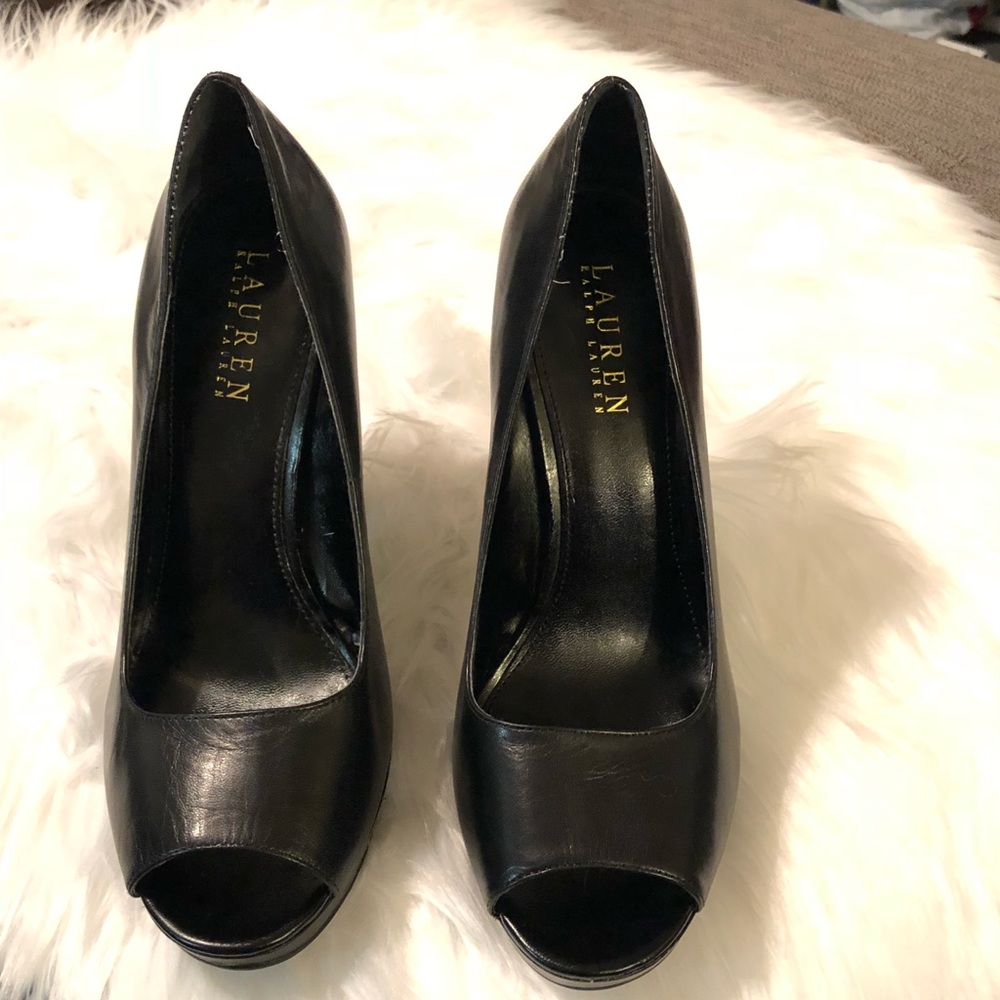 Lauren Ralph Lauren Black Leather Peep Toe Pump
